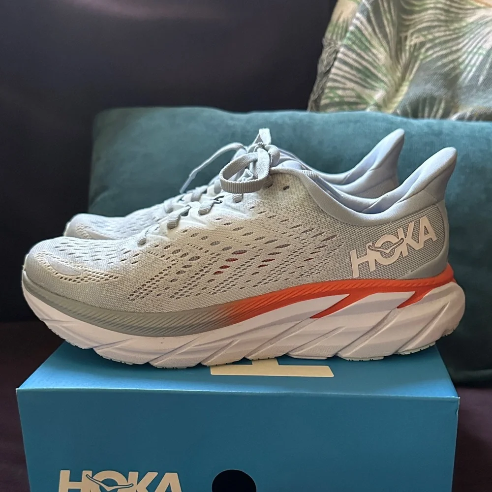 NEW! Hoka Women's Running Shoes in Light Gray with Orange Accent - Picture 2 of 8